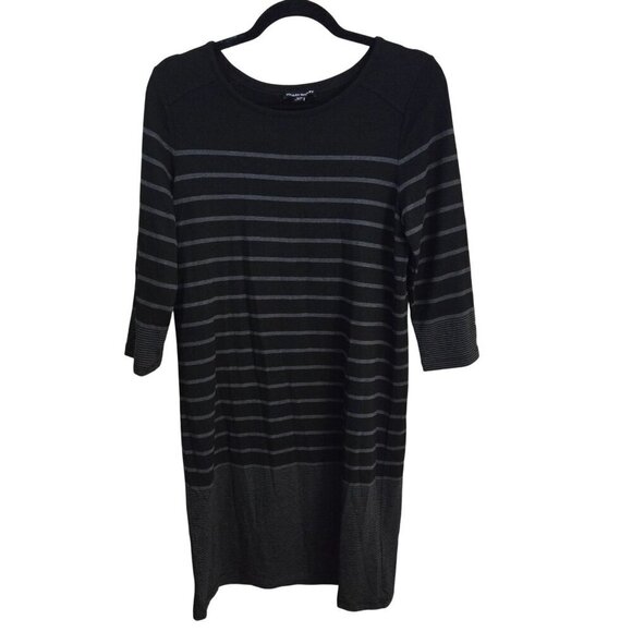 Hilary Radley NWT Black Gray Striped Stretch Knit Sheath Dress Size M - Picture 2 of 9